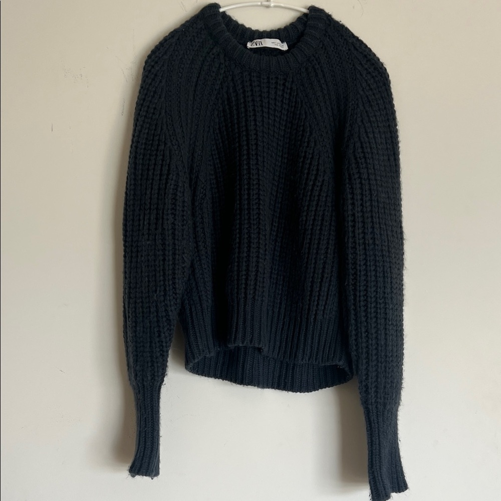 Zara Black Textured Knit Sweater